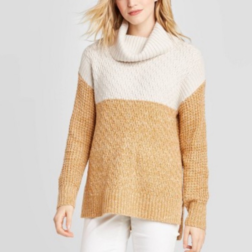 Colorblock Turtleneck Tunic Sweater